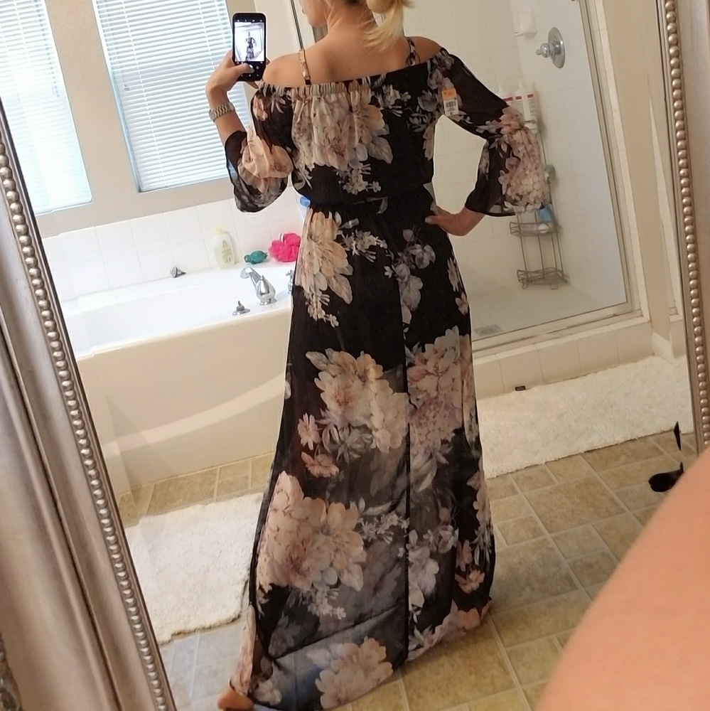 Pink and black floral dress